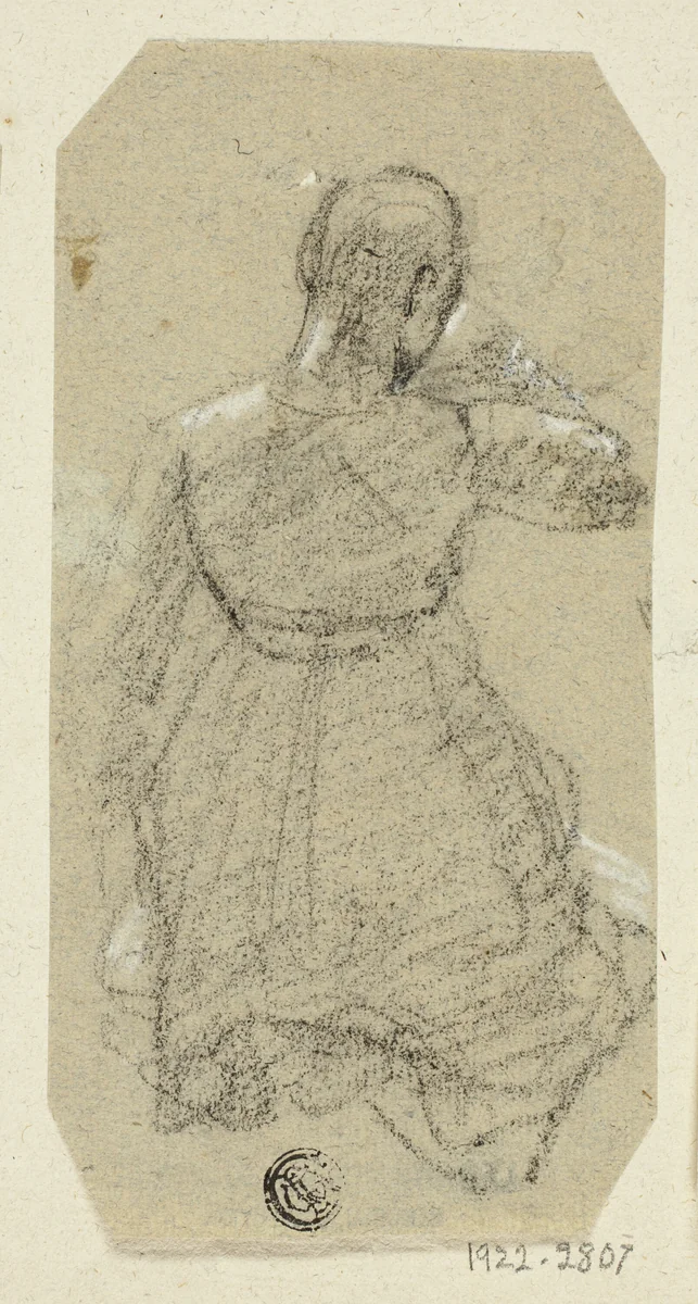 Female Figure Kneeling, Seen from Behind by Unknown Artist, drawing, 1800-1899
