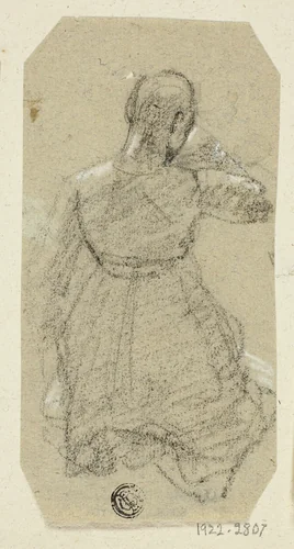 Female Figure Kneeling, Seen from Behind by Unknown Artist, drawing, 1800-1899