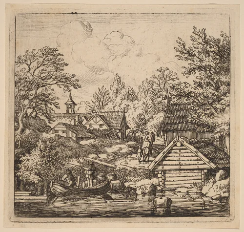 Unloading a Barge by Allart van Everdingen, print, 1645-1656
