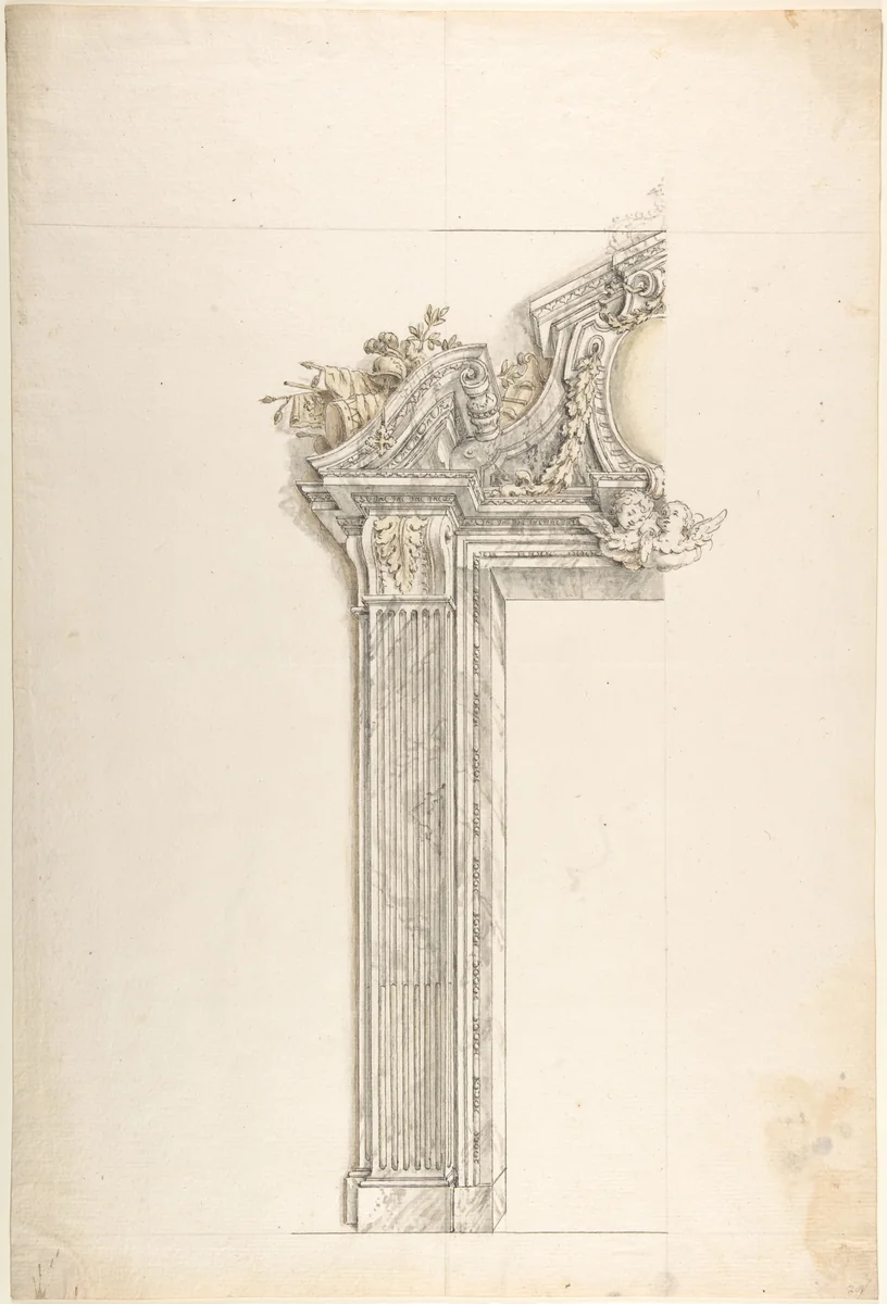 One Half Design for a Doorway by anonymous, drawing, 1700-1780