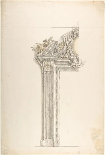 One Half Design for a Doorway by anonymous, drawing, 1700-1780