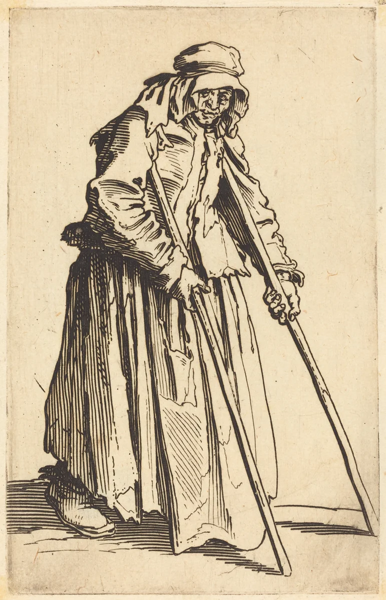 Beggar Woman with Crutches by Jacques Callot, print, 1622