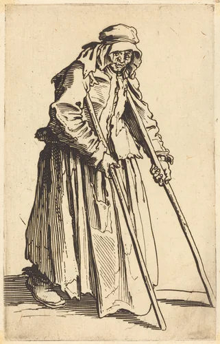 Beggar Woman with Crutches by Jacques Callot, print, 1622