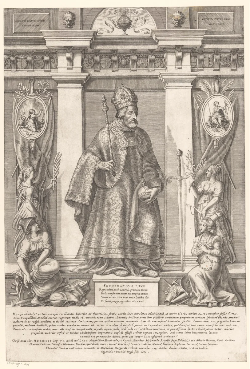Portret van keizer Ferdinand I by Gaspare Oselli, print, 1569