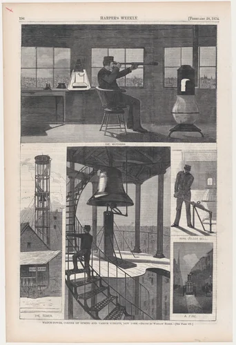 Watch-Tower, Corner of Spring and Varick Streets (from "Harper's Weekly," Vol. XVIII) by Winslow Homer, print, 1874