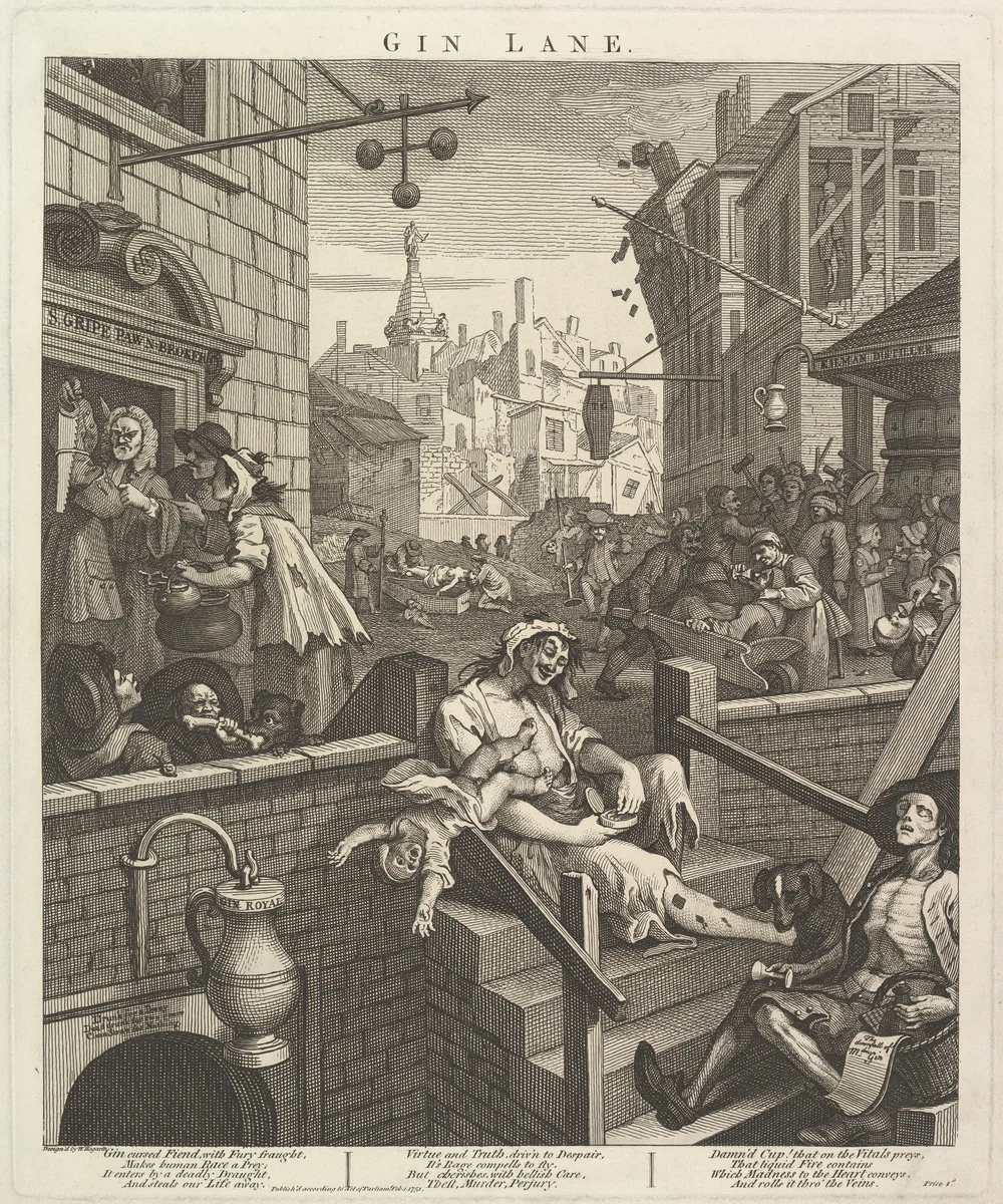 Gin Lane by William Hogarth, print, 1751