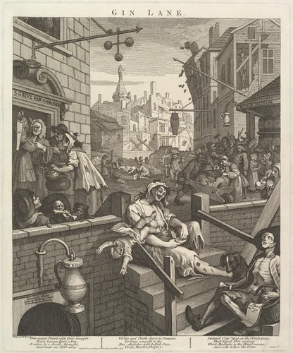 Gin Lane by William Hogarth, print, 1751