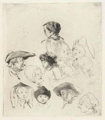 Studieblad met elf hoofden by Louis Bernard Coclers, print, 1756-1817