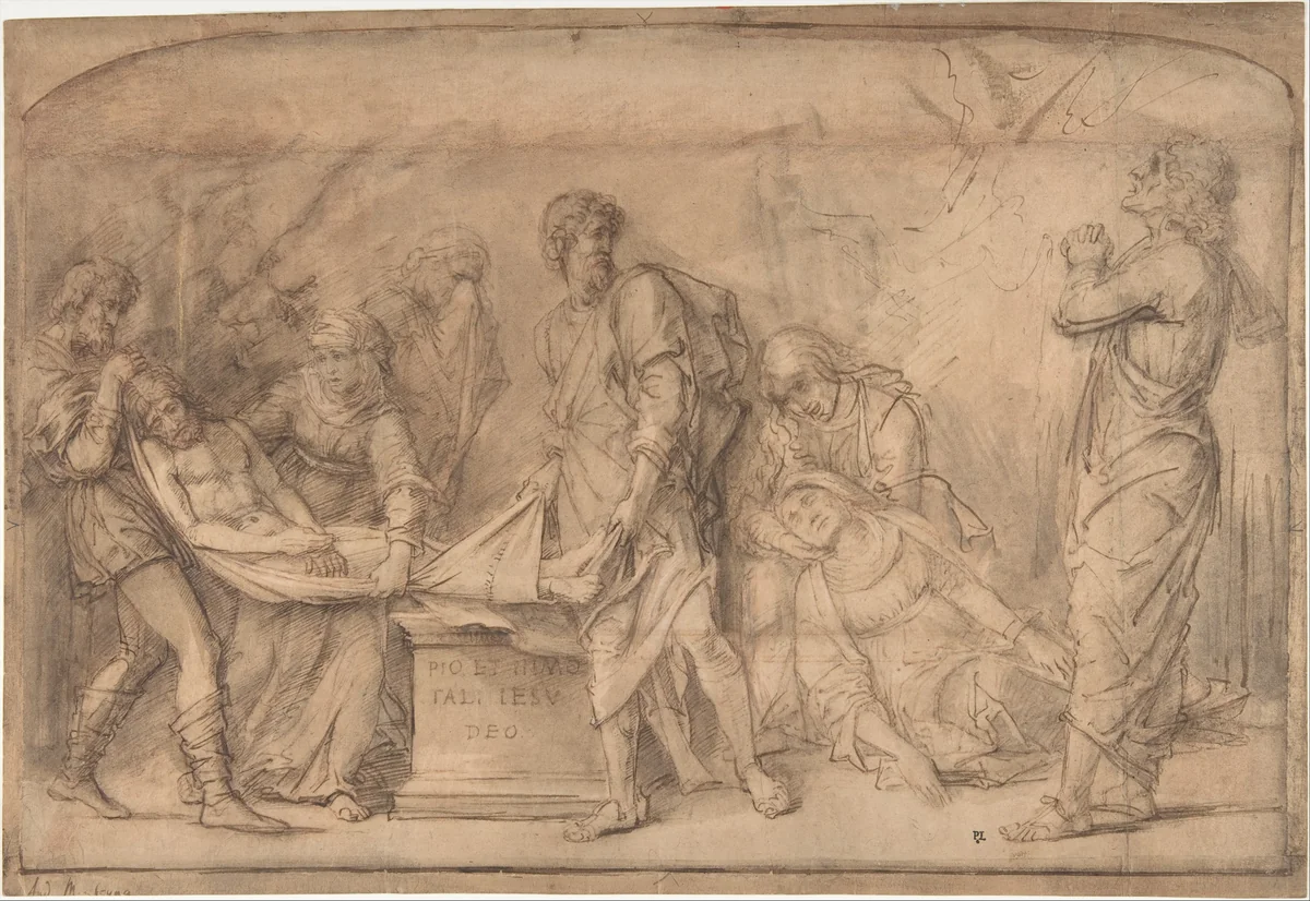 The Entombment, after Mantegna by Rembrandt van Rijn, drawing, 1620-1669