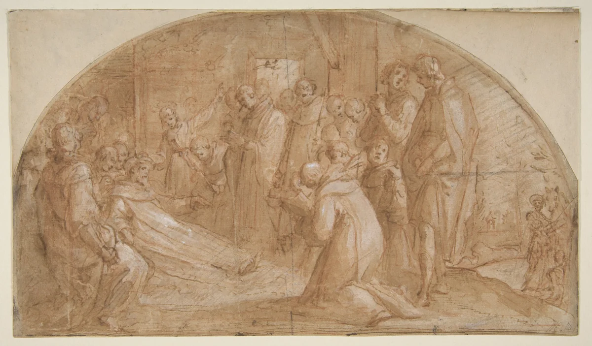 The death of Saint Alexis Falconieri at Monte Senario by Bernardino Poccetti, drawing, 1548-1612