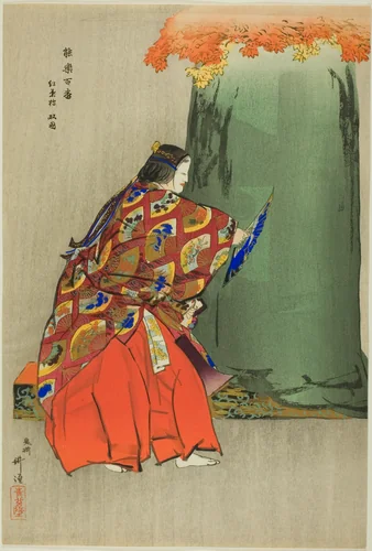 Momijigari, from the series "One Hundred No Dramas (Nogaku hyakuban)" by Tsukioka Kogyo, print, 1893-1908
