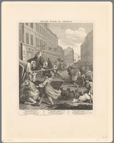 Mishandeling van werkdieren by William Hogarth, print, 1751