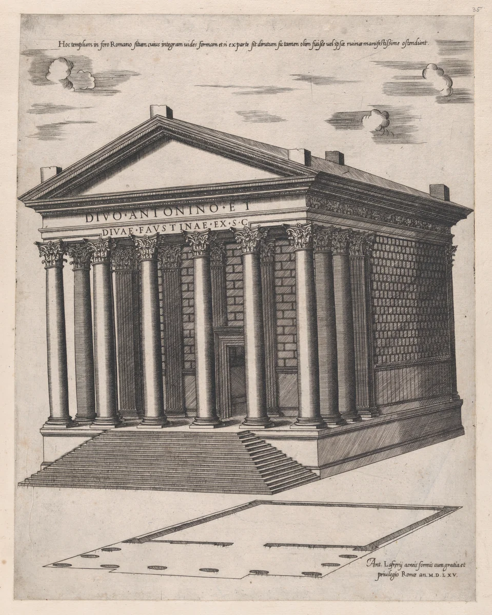 Temple of Antoninus and Faustina, from "Speculum Romanae Magnificentiae" by anonymous, print, 1565