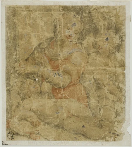 Virgin and Child with Angel by Sebastiano del Piombo, drawing, 1500-1547