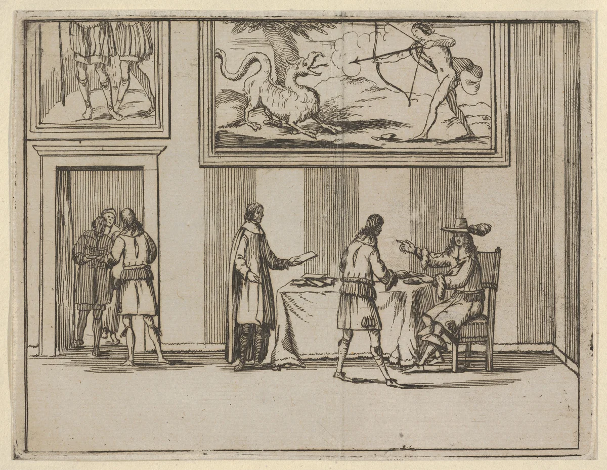 Francesco I d'Este Instructing for Alms to be Given to the Poor, from "L'Idea di un Principe ed Eroe Cristiano in Francesco I d'Este, di Modena e Reggio Duca VIII [...]" by Bartolomeo Fenice, print, 1659