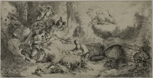 The Nativity with God the Father and Angels by Giovanni Benedetto Castiglione, print, 1647-1664