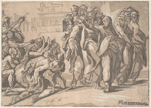 Christ healing the Lepers by Niccolò Vicentino, print, 1535-1555