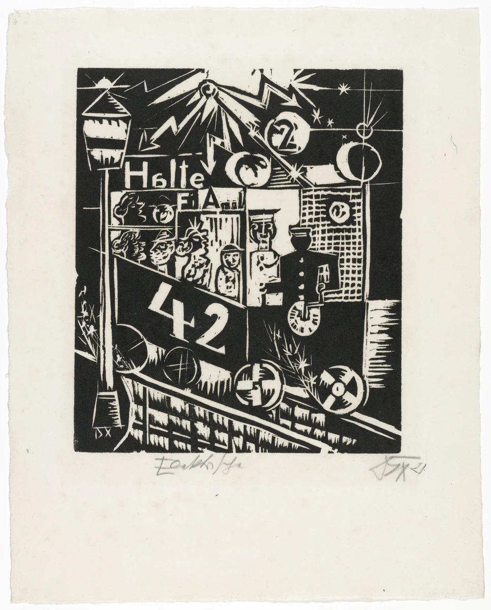 Streetcar (Elektrische) from the portfolio Nine Woodcuts (Neun Holzschnitte) by Otto Dix, print, 1920