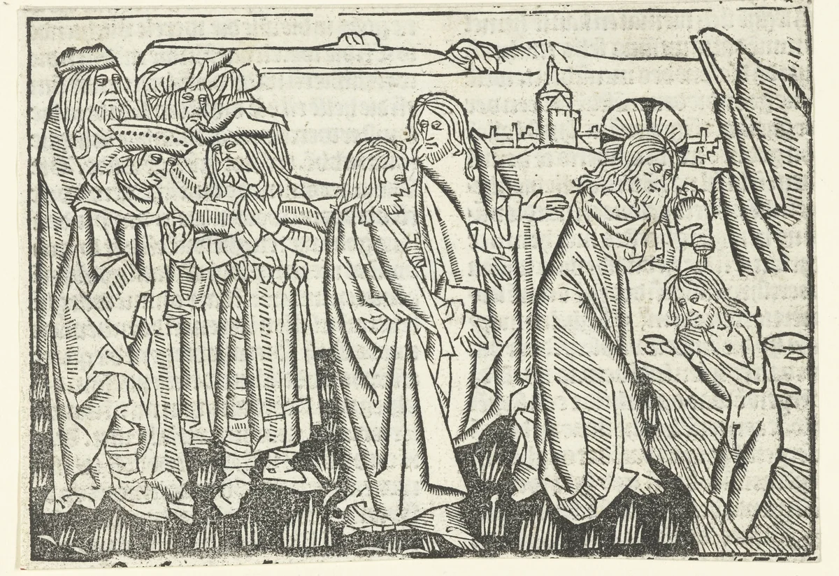 Christus doopt in de Jordaan by Unknown, print, 1480-1500