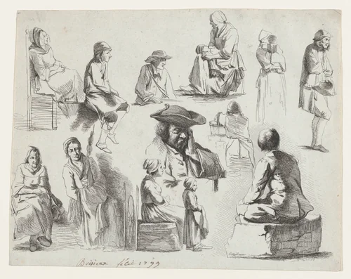 Study of Thirteen Figures by Jean Jacques de Boissieu, print, 1800-1899
