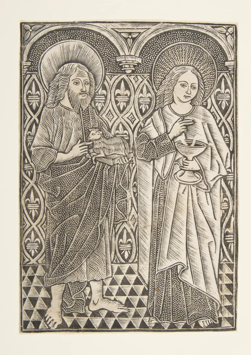 Saint John the Baptist and Saint John the Evangelist by Master with the Cologne Arms, print, 1470-1500