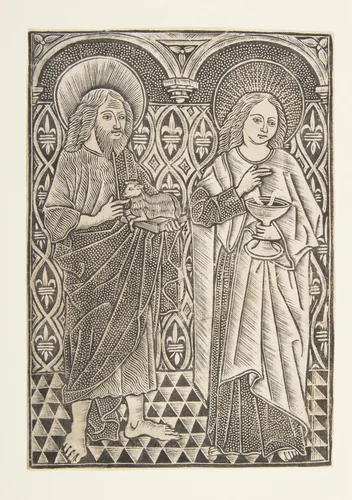 Saint John the Baptist and Saint John the Evangelist by Master with the Cologne Arms, print, 1470-1500