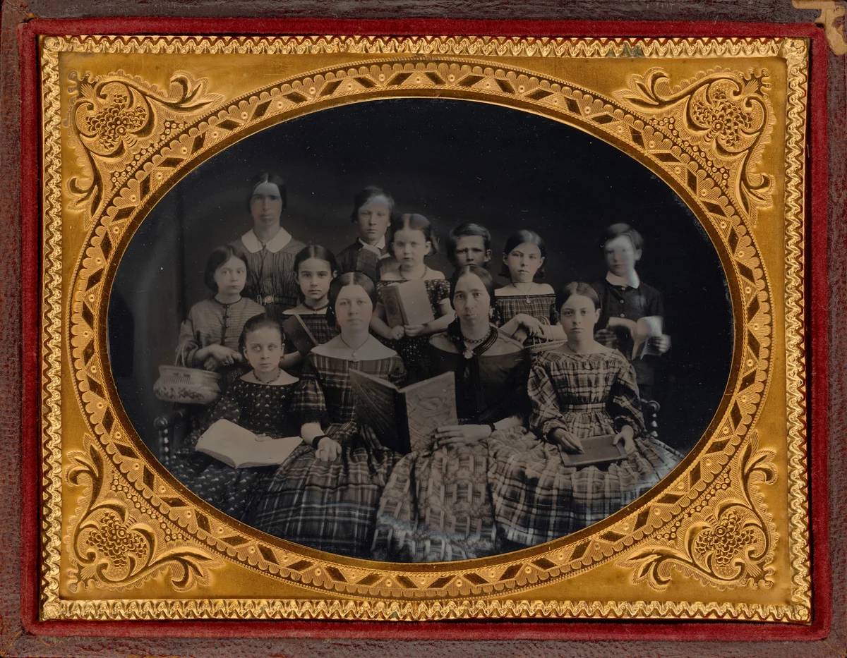 Portrait of a School Teacher and Class by American 19th Century, photograph, 1855-1865