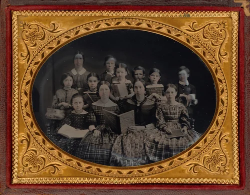 Portrait of a School Teacher and Class by American 19th Century, photograph, 1855-1865