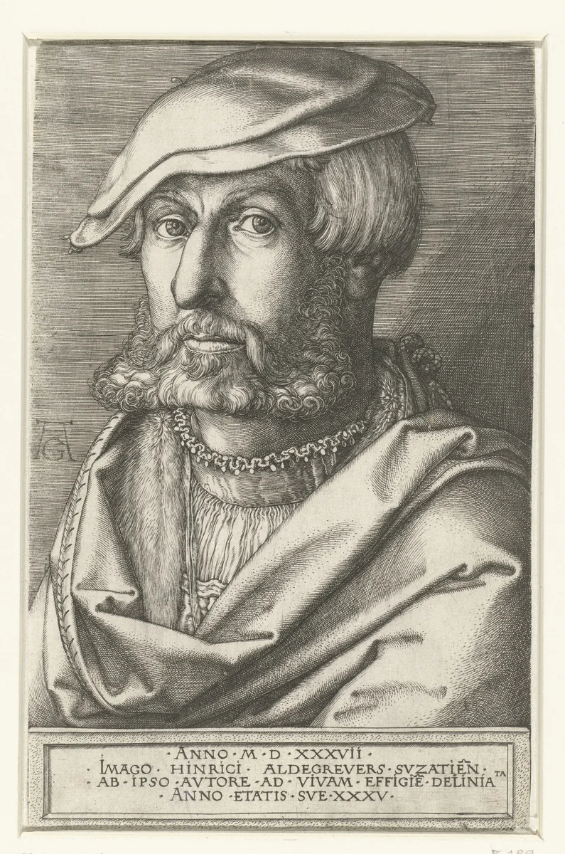 Zelfportret van Heinrich Aldegrever by Unknown, print, 1537