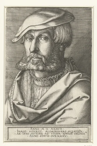 Zelfportret van Heinrich Aldegrever by Unknown, print, 1537