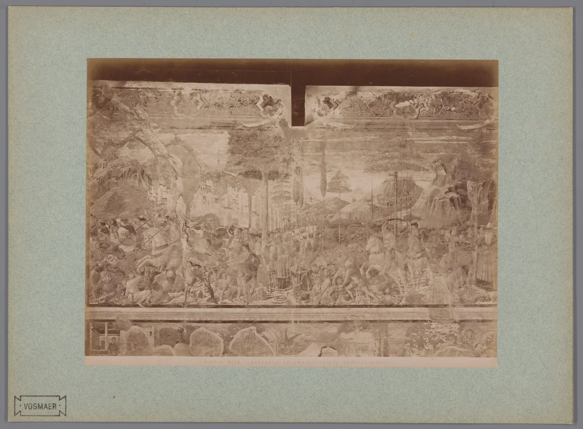 Fotoreproductie van het fresco Abraham zegevierend naar Benozzo Gozzoli in het Camposanto te Pisa, Italië by Fratelli Alinari, photograph, 1857-1900