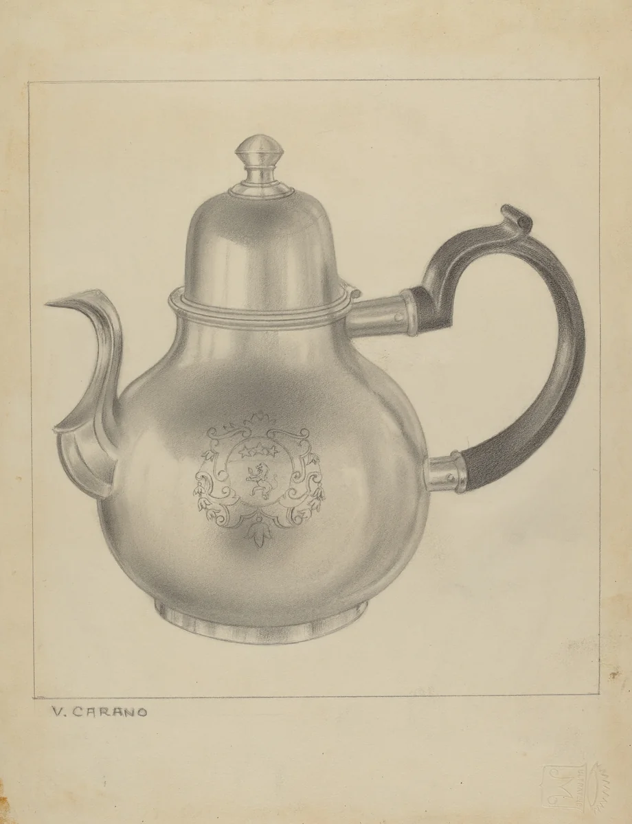 Silver Coffee Pot by Vincent Carano, index of american design, 1937