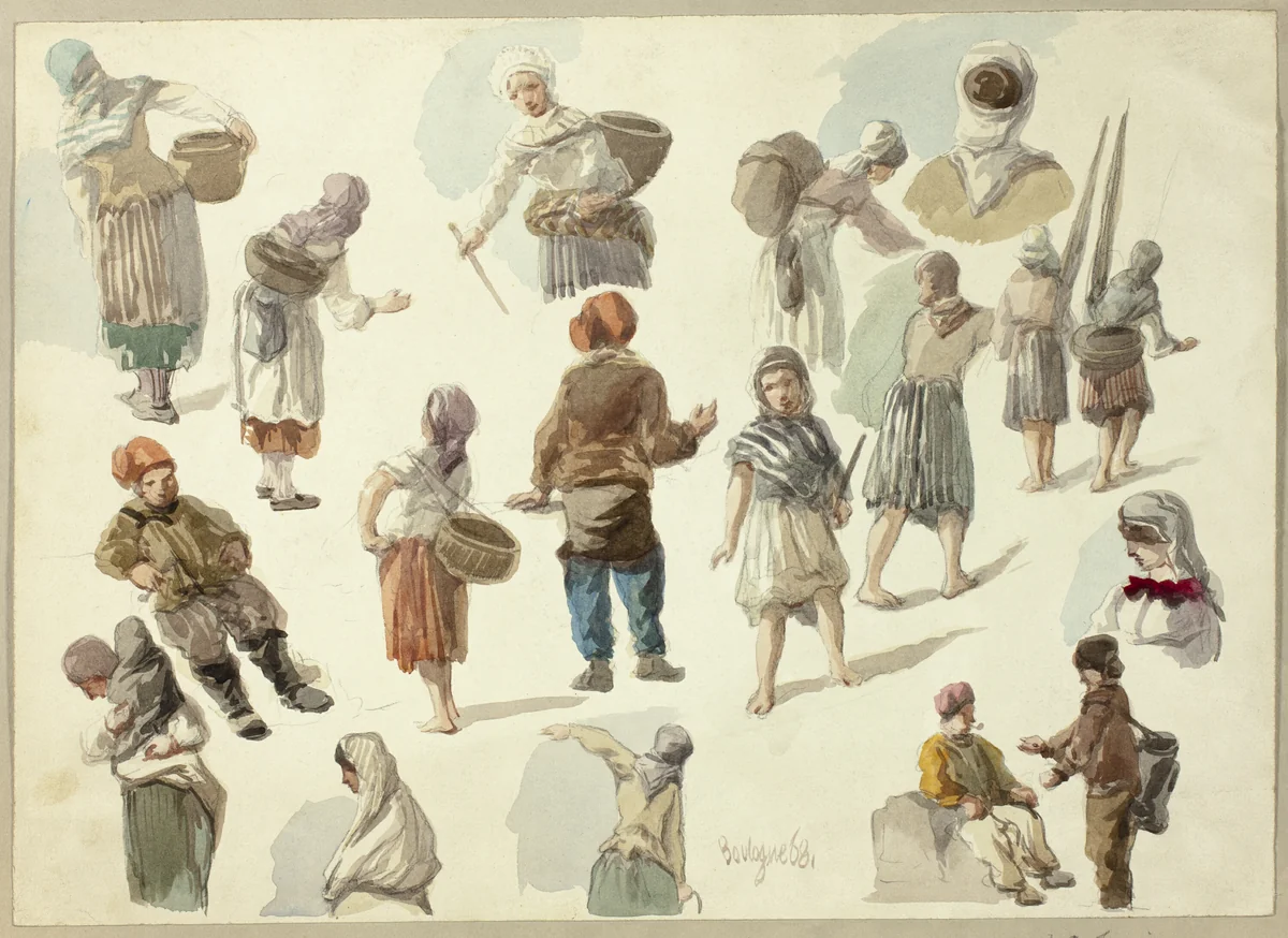 Sketches of Peasants in Boulogne by Unknown Artist, painting, 1868