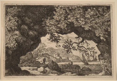 View through a Pierced Rock by Allart van Everdingen, print, 1645-1656