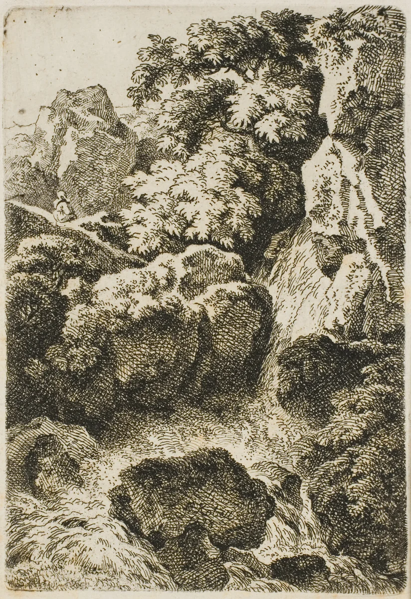 Waterfall (The Cascade) by Ferdinand Kobell, print, 1755-1799