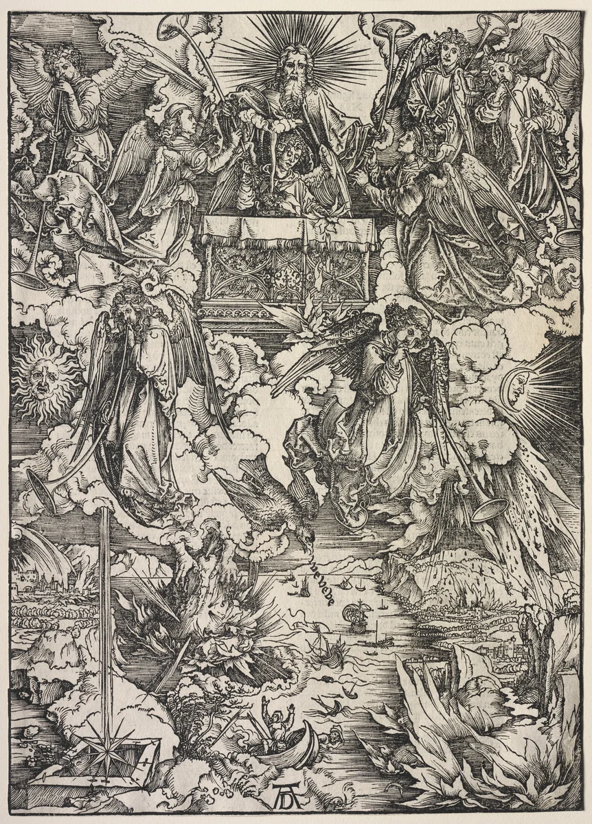 Revelation of St. John: Seven Angels with Trumpets by Albrecht Dürer, print, 1511