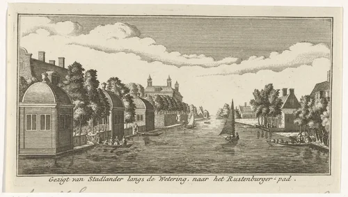 Gezicht op de wetering bij het Rustenburgerpad by Gerardus Condet, print, 1725-1764