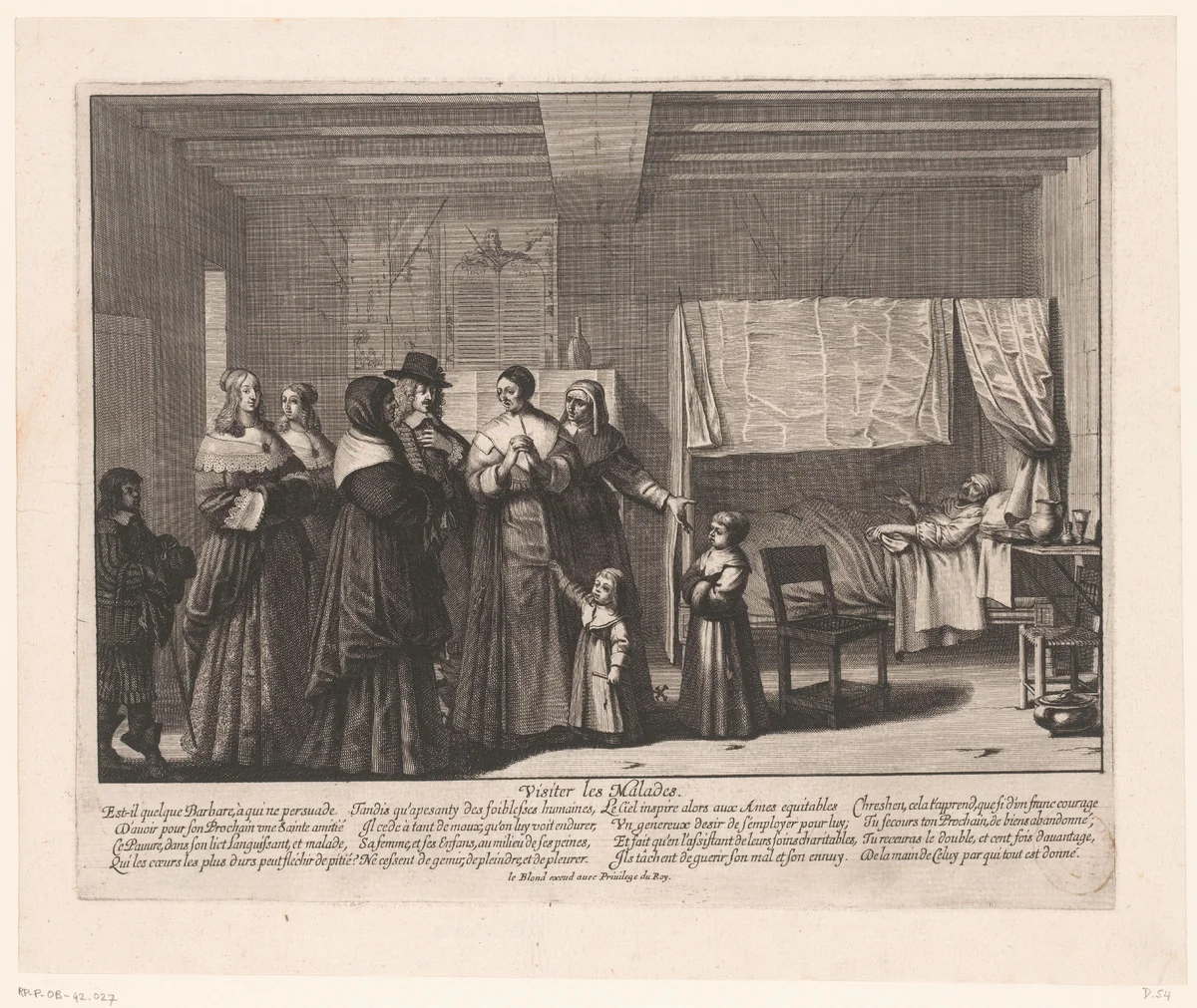 Bezoeken van de zieken by Abraham Bosse, print, 1640-1642