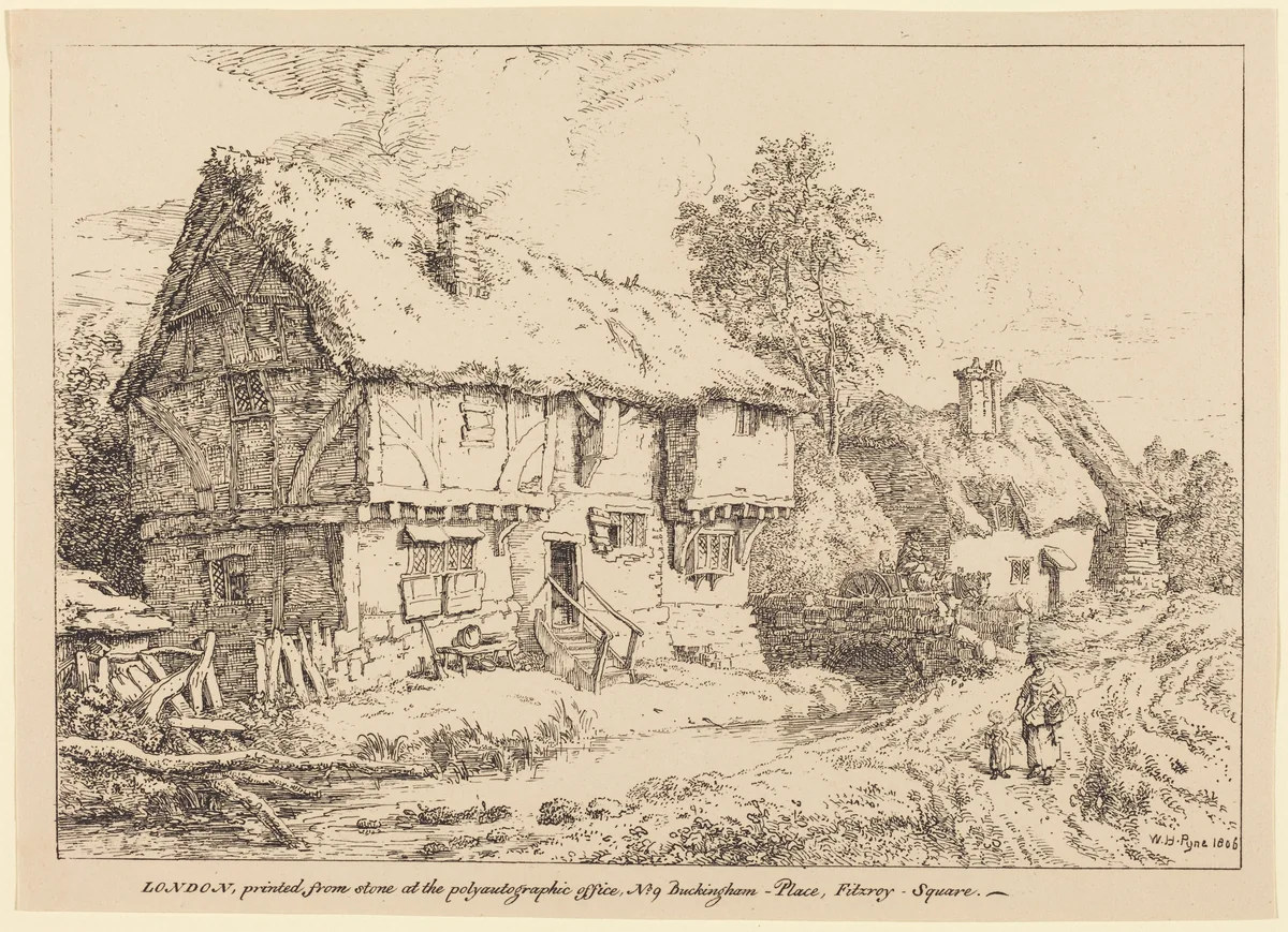 Old Cottages by William Henry Pyne, print, 1806