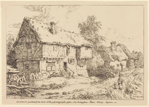 Old Cottages by William Henry Pyne, print, 1806