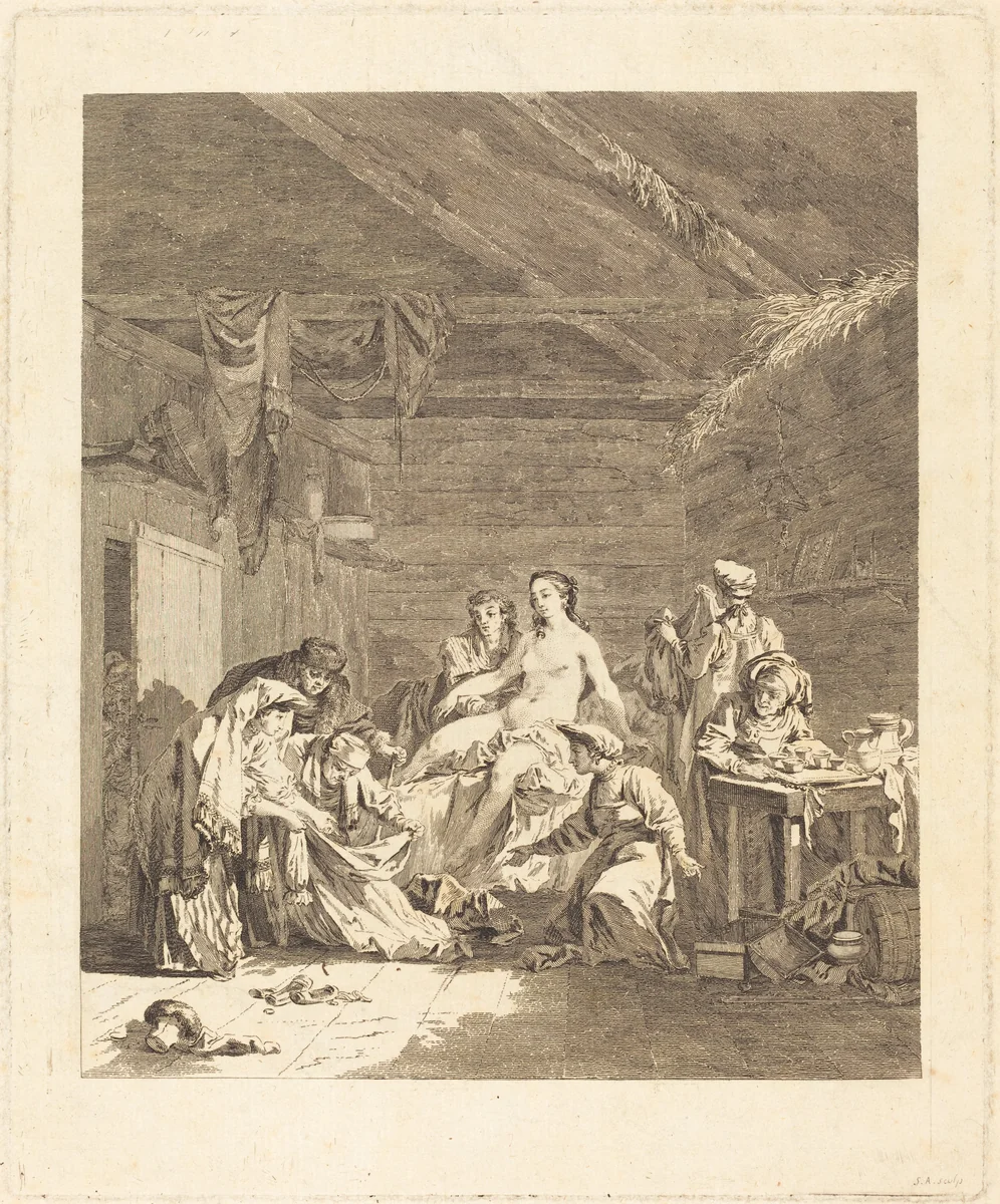 Le lever de la mariée russe (Custom of the Russians after the Marriage Ceremony and before the Wedding Feast) by Augustin de Saint-Aubin
Jean-Baptiste Le Prince, print, 1736-1807