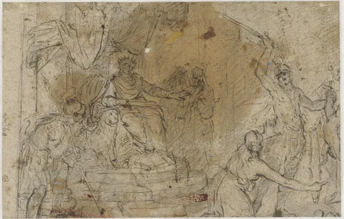 Het oordeel van Salomo by Paulus Moreelse, drawing, 1581-1638