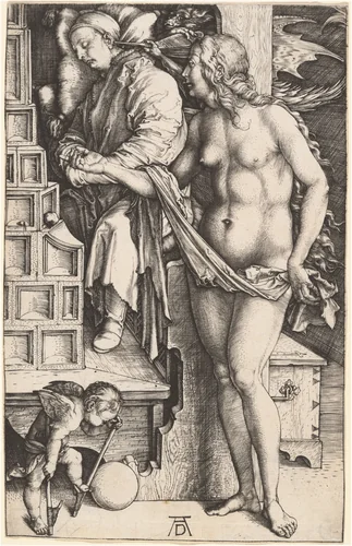 The Dream of the Doctor (Temptation of the Idler) by Albrecht Dürer, print, 1498-1499