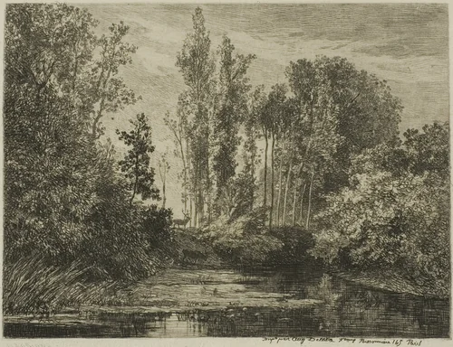 Stags at the Water's Edge by Charles-François Daubigny, print, 1850