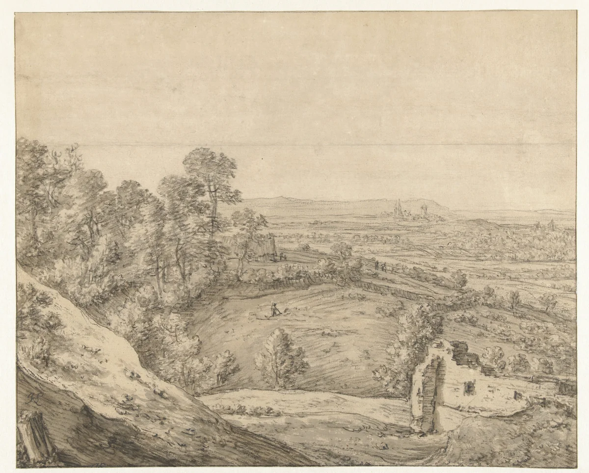 Gezicht op Kleve vanaf de Monterberg by Herman Saftleven, drawing, 1619-1685
