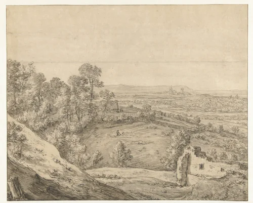 Gezicht op Kleve vanaf de Monterberg by Herman Saftleven, drawing, 1619-1685