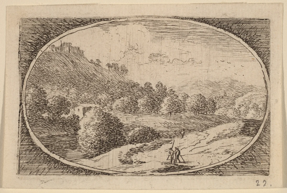 Two Men Carrying Staffs by Herman van Swanevelt, print, 1600-1655