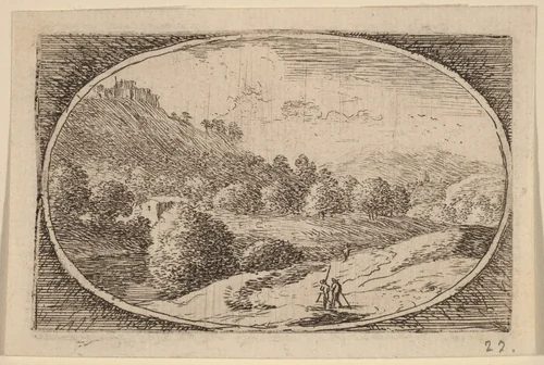 Two Men Carrying Staffs by Herman van Swanevelt, print, 1600-1655