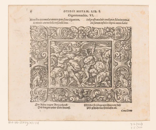 Strijd tussen de goden en de giganten by Virgilius Solis, print, 1569
