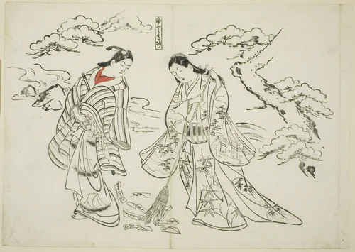 Sleeve-Letter Takasago (Sodefumi Takasago), no. 2 from a series of 12 prints depicting parodies of plays by Okumura Masanobu (奥村政信), print, 1711-1740